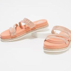 Vince Camuto Slide Sandals Rallsan Strappy Coral Leather Crystal Size 8.5 M